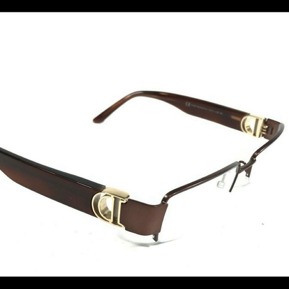 Christian Dior CD3703 AQO Eyeglasses Frames Brown Gold D Logo Half Rim 51-16-135 - Picture 2 of 8